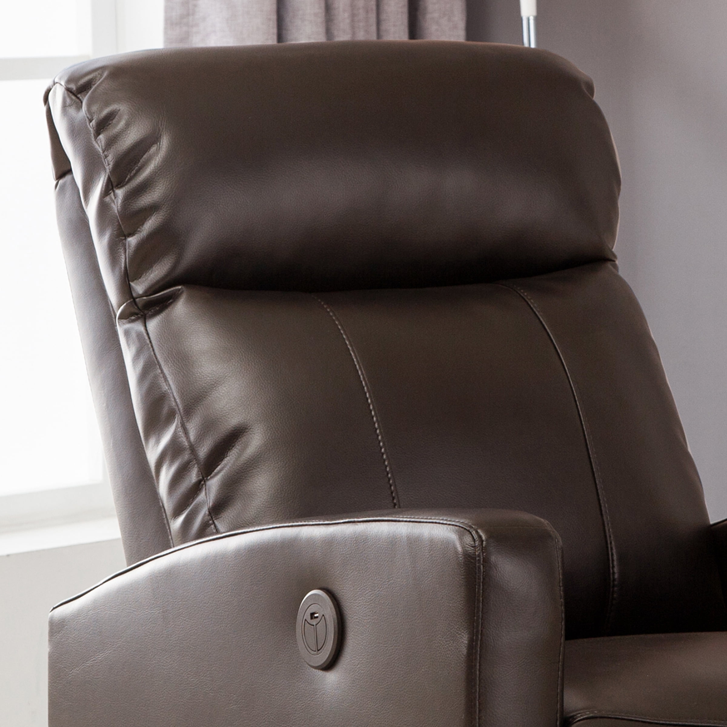 Sean Modern Faux Leather Infused Small Power Reading Recliner with Lower Back Massager, Brown