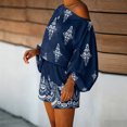 thumbnail image 2 of Morttic Women's Vintage Print 2 Piece Set – Off-Shoulder Batwing Sleeve Top & High Waist Shorts Boho Summer Vacation Outfit Navy Blue，M, 2 of 4