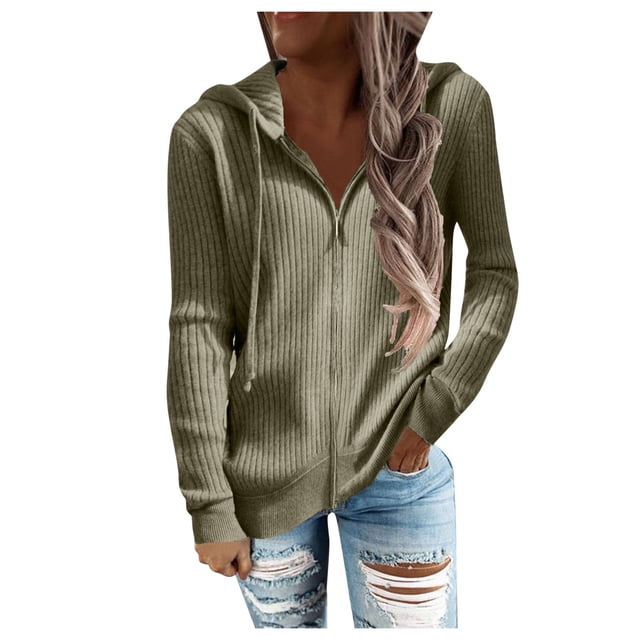 Cardigan à Capuche à Manches Longues pour Femmes avec Fermeture Éclair et Cordon de Serrage Blouse Décontractée Confortable