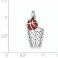 thumbnail image 2 of Designer Sterling Silver Rhodium-Platedenamel Basketball & Hoop Charm (Length=21) (Width=12) Made In China, 2 of 2