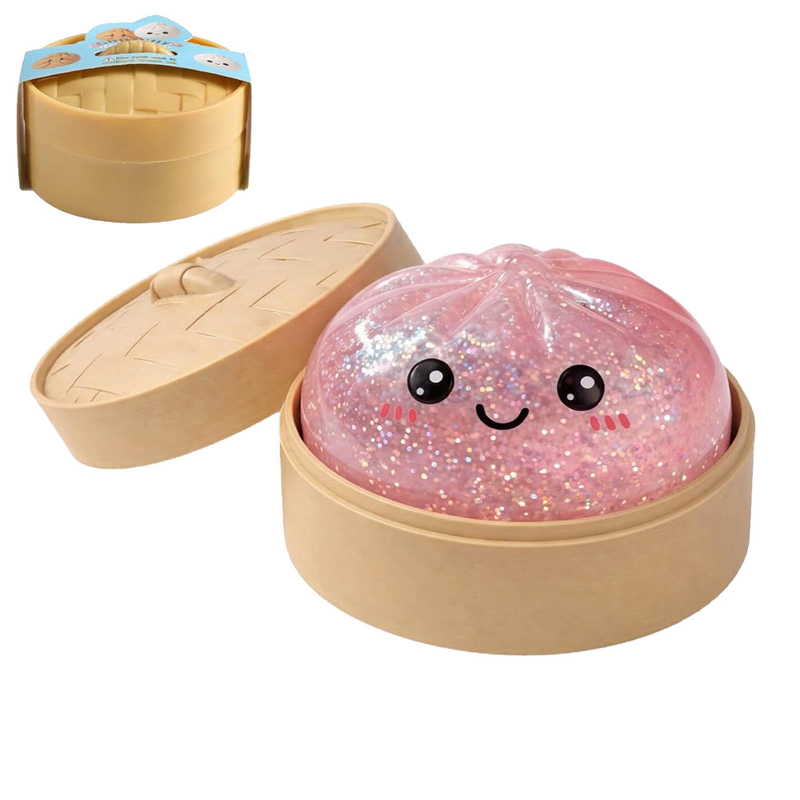 Glitter Dumpling Squishy Toys with Steamer Basket, Cute Soft Sensory Bao Bun Squeeze Ball, Kawaii Fidget Stress Relief Toys for Teens & Adults