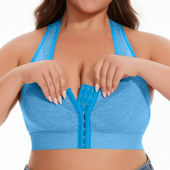 Fiaer Womens Racerback Front Closure Bras Posture Correcting Full Coverage Oversized Breathable Bra Sky Blue XL