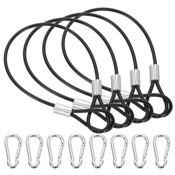 Uxcell 8" Safety Cable Lock 4Pcs 304 Stainless Steel Security Wire Rope Black