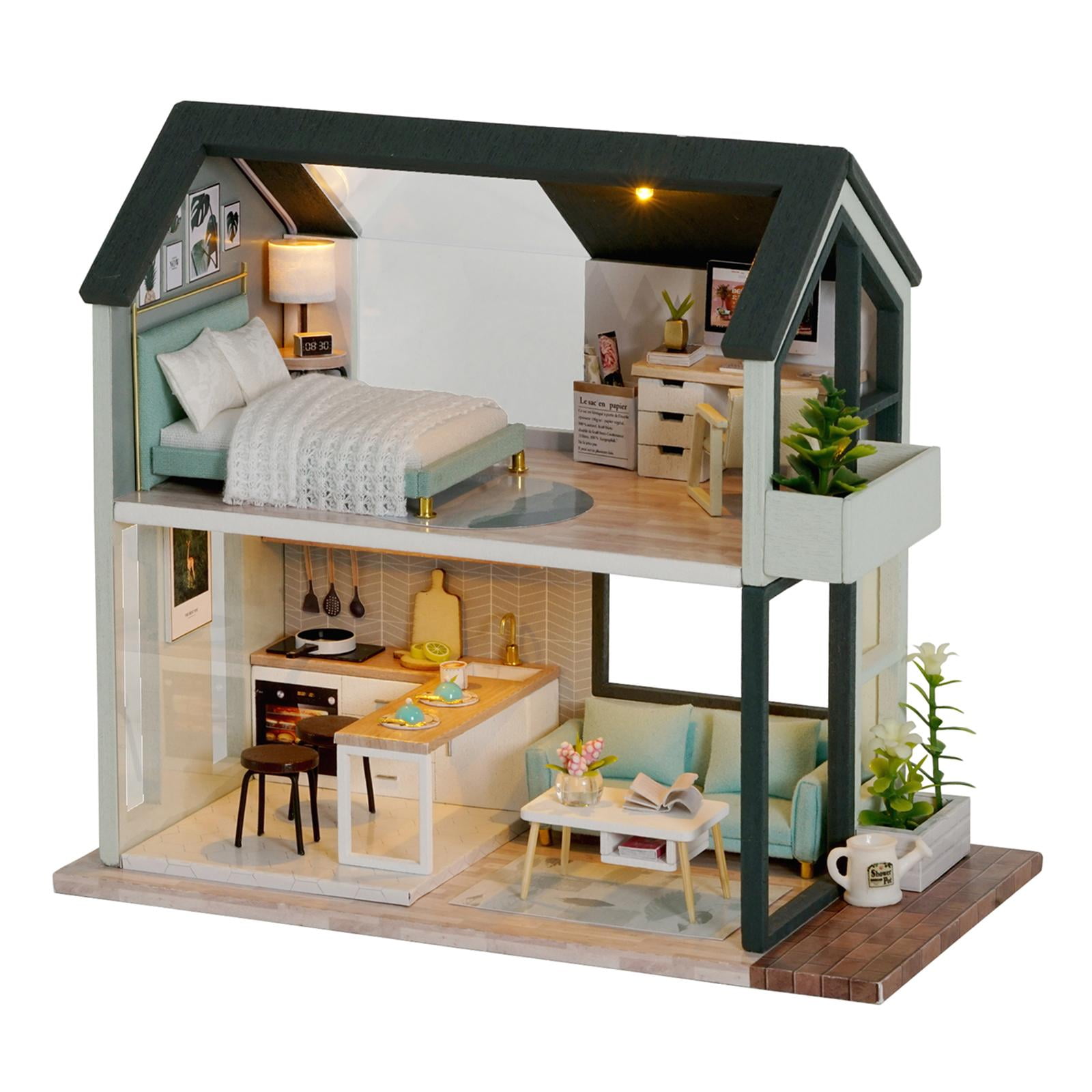 Wood Dollhouse Miniature Furniture Kits DIY Houses for Xmas Gift