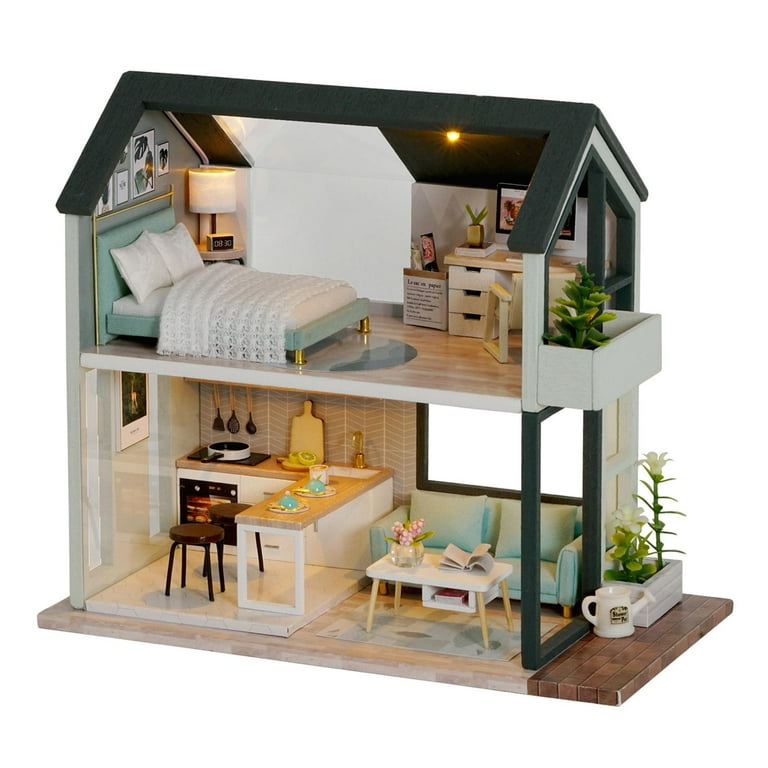 2pcs DIY Creative Doll House Furniture s Mini Wooden LED Light