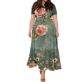 thumbnail image 5 of LWavelet Women's Plus Size Floral Maxi Dress Short Sleeve Tie Waist Casual Boho Flowy Dress with Pockets Purple 2XL, 5 of 7