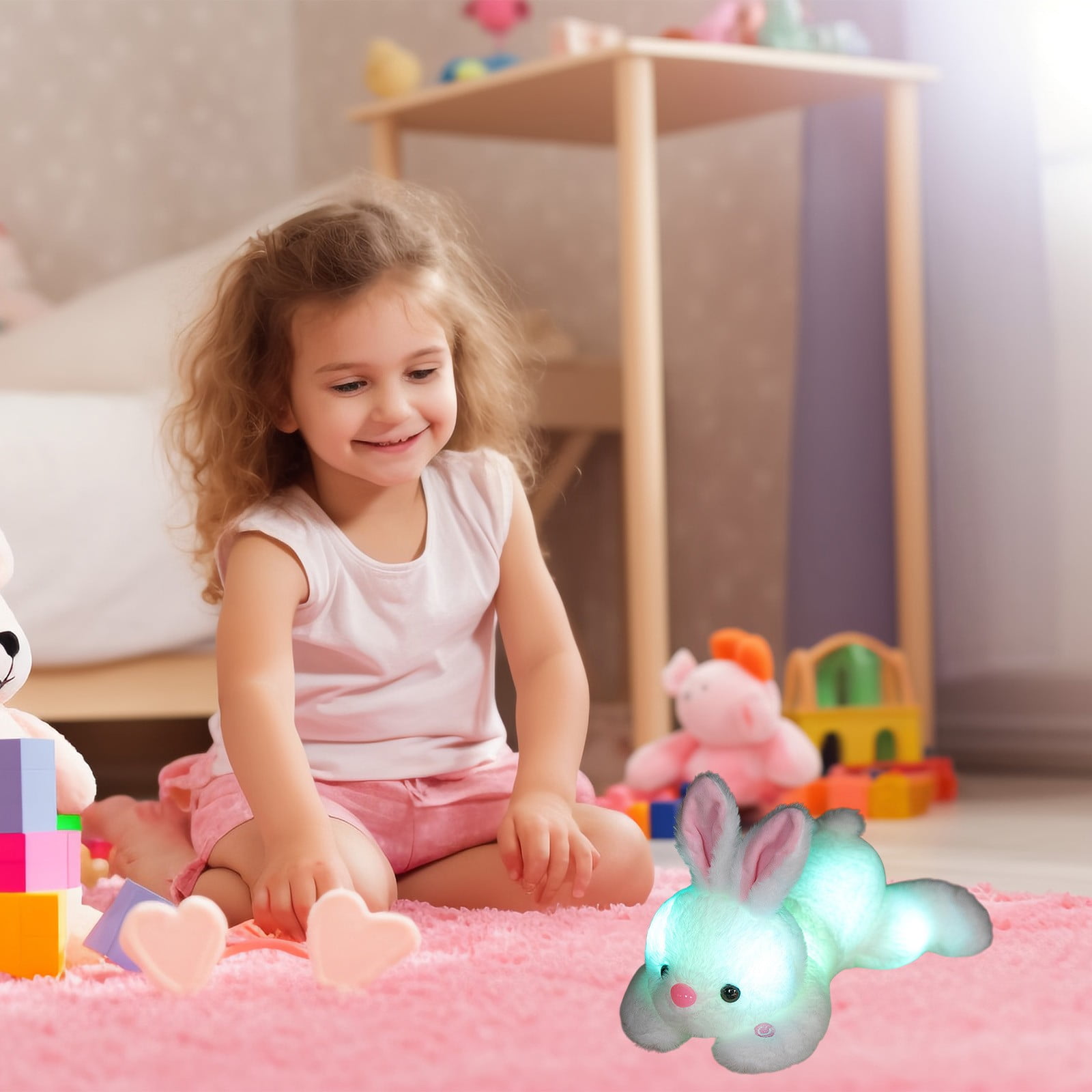Edunwind Light up Plush Bunny Rabbit Stuffed Animal Rabbit Plushie Toy Baby Toys Clearance Glow in The Dark Bedtime Companion Easter Bunny Gift for Kids