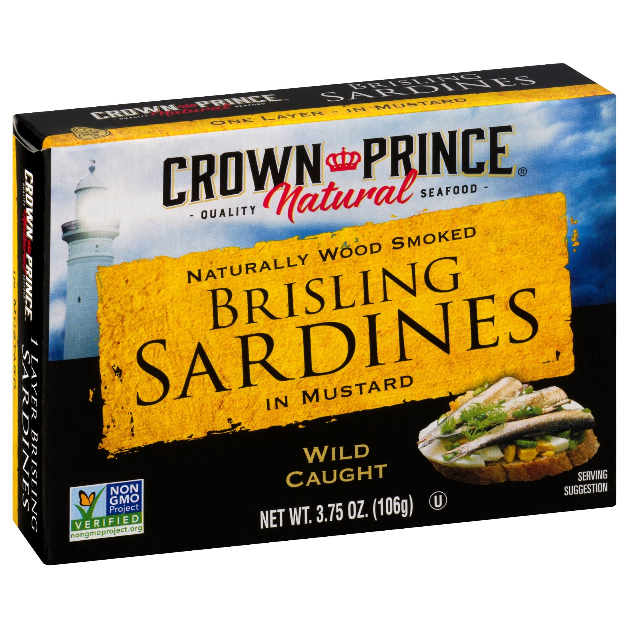 Crown Prince Natural Brisling Sardines in Mustard, 3.75 oz Can