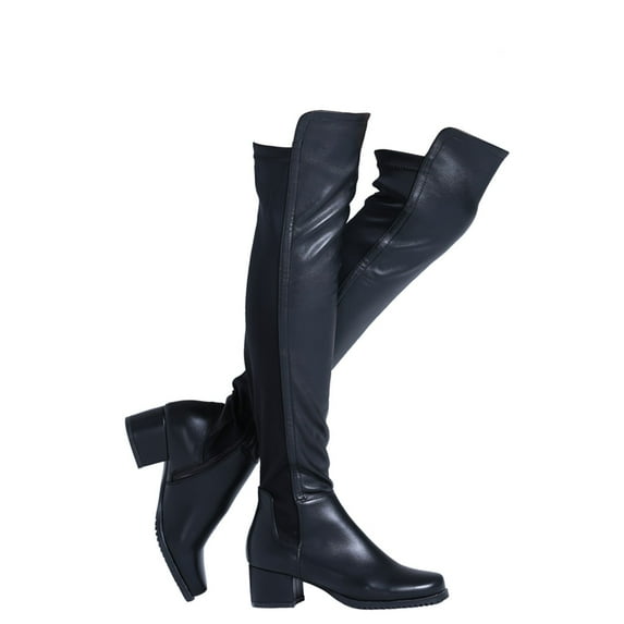 Shoe'N Tale Women Faux Suede Chunky Heel Stretch Over The Knee Thigh High Boots