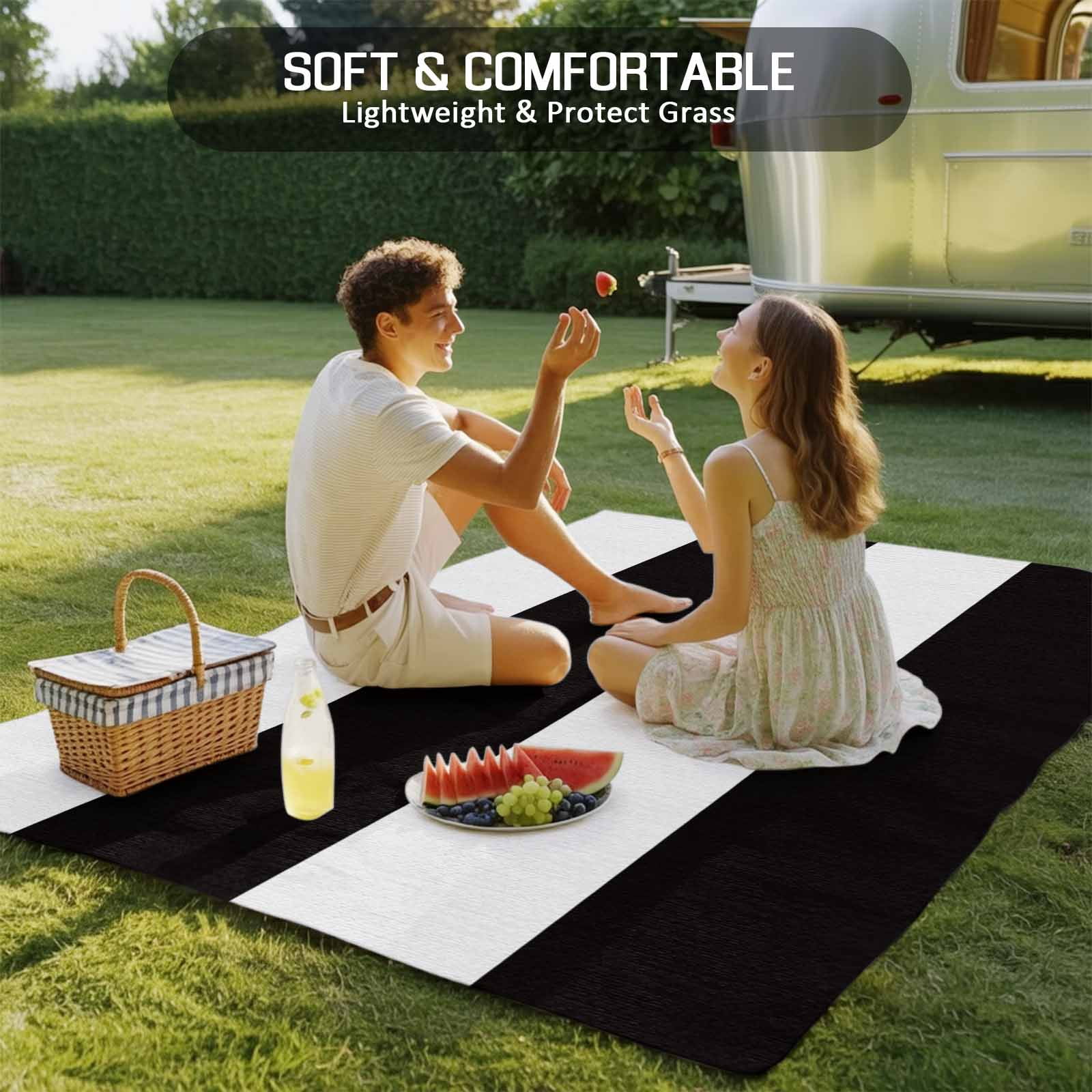 Outdoor Rug 3x5ft Black and White Stripe Pattern Large Area Rug Simple Style Indoor Outdoor Carpet Outdoor Rugs Mats for Patio Camping,RV,Front Door, Outside Decor