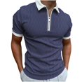 thumbnail image 2 of EWASWON Men's Short Sleeve Graphic Polo Shirt, Slim Fit Zip-Up Collar, Breathable Cotton Blend for Summer Casual Wear,Navy,Size 3XL, 2 of 6