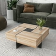 thumbnail image 2 of Harper & Bright Designs Square Extendable Coffee Table with Sliding Tabletop Cocktail Table with Storage, Center Table High Gloss End Table for Living Room, Brown, 2 of 12
