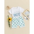 thumbnail image 6 of Toddler Baby Birthday Outfit Letter Embroidery Short Sleeve T-Shirt with Checkerboard Shorts 2 Pcs Set for Boy Girl, 6 of 10