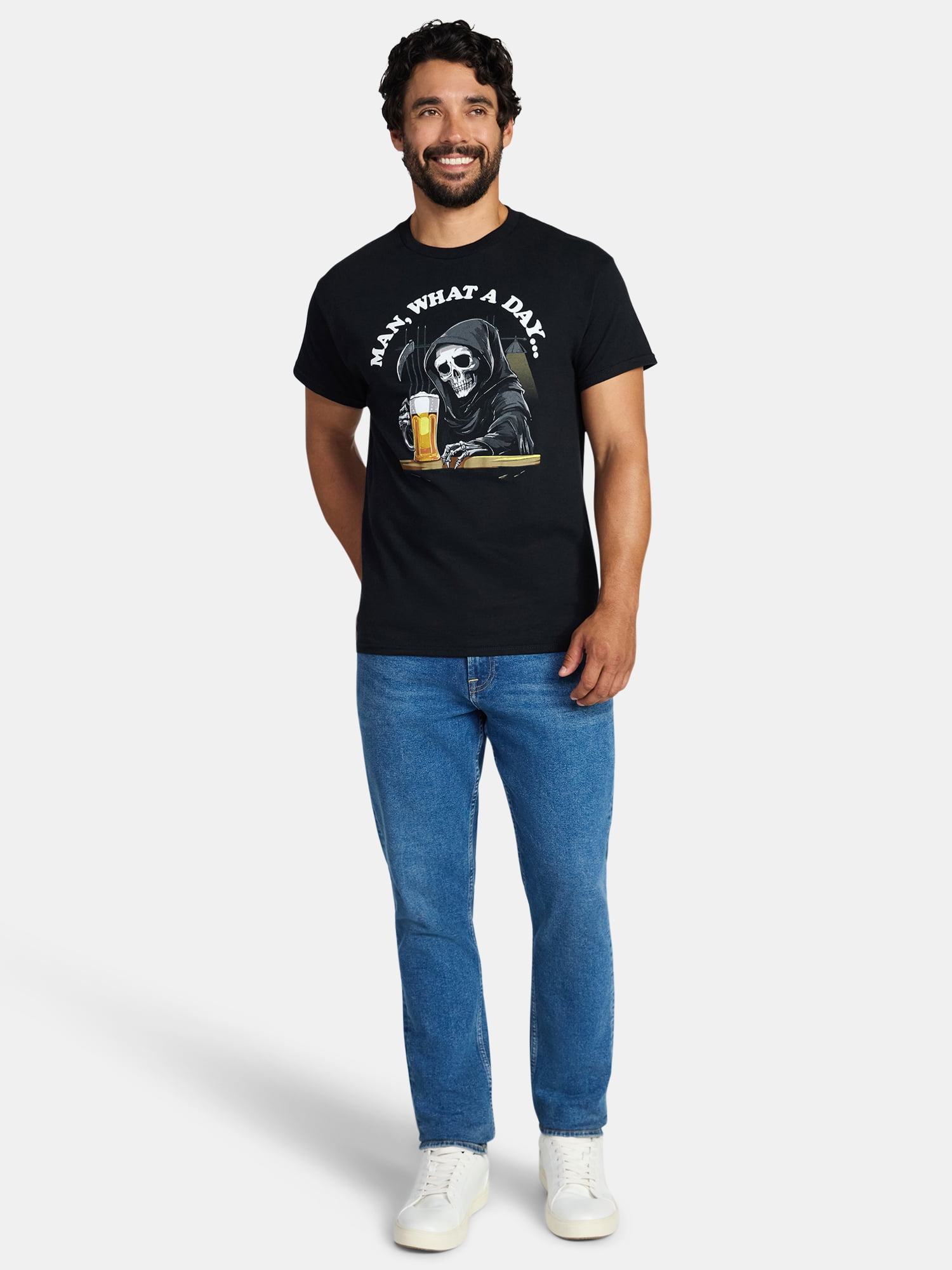 Humor Men's and Big Men's What a Day Grim Reaper Graphic Tee with Short Sleeves, Sizes S-3XL