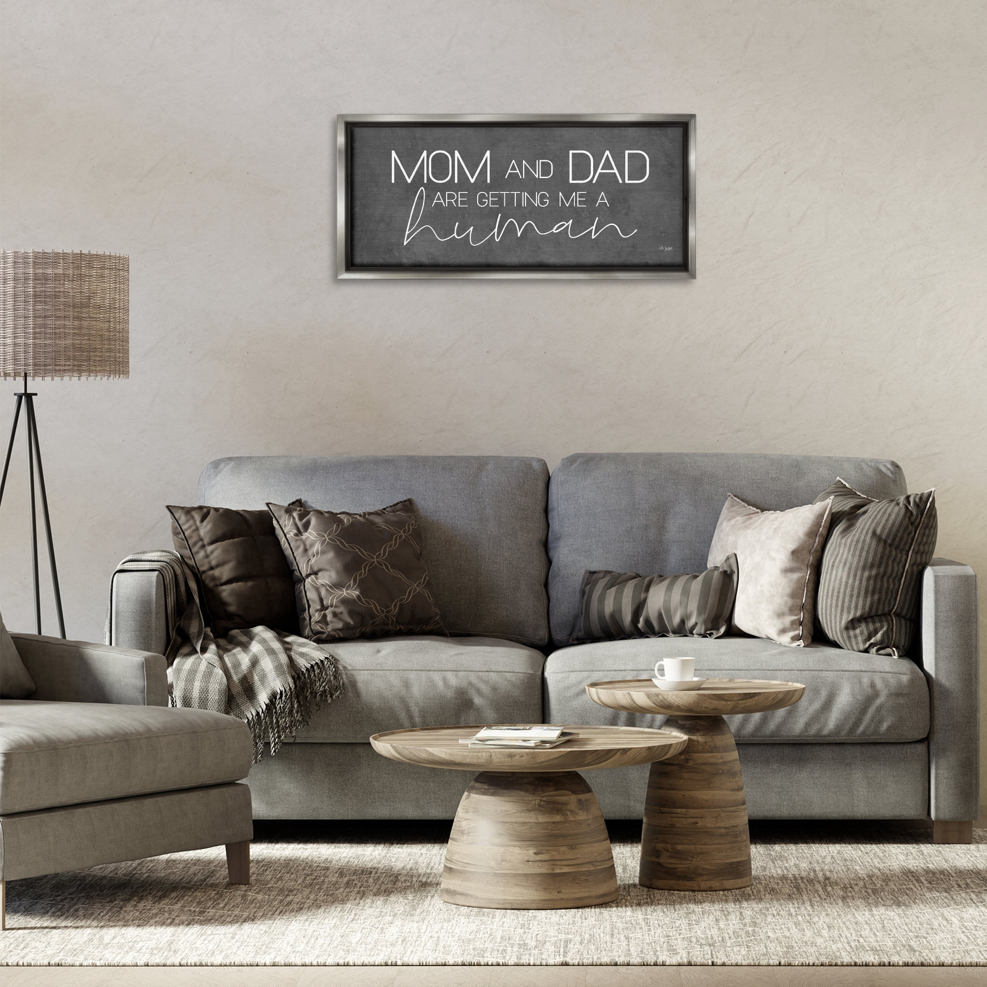 Stupell Industries Getting Me A Human Text & Numbers Painting Gray Floater Framed Canvas Art Print Wall Art, 31 x 14