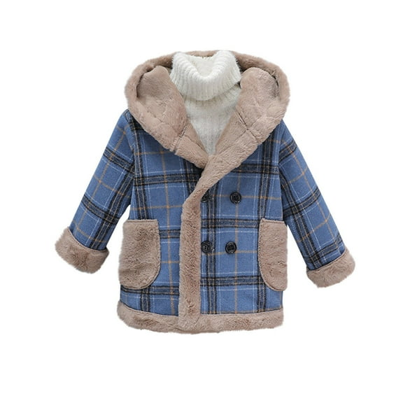WRKEKC Girls and Boys Plaid Fleece Jacket Long Sleeve Hooded Winter Coat Warm Thick Cozy Outerwear with Fuzzy Lining and Pockets for 4-12 Years Fall and Winter