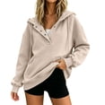 thumbnail image 4 of Tbopshirt Hoodies for Women Solid Color Metal Button Collar Hoodie Loose Long Sleeve Pullover Top With Pocket for Everyday Casual Wear, 4 of 9
