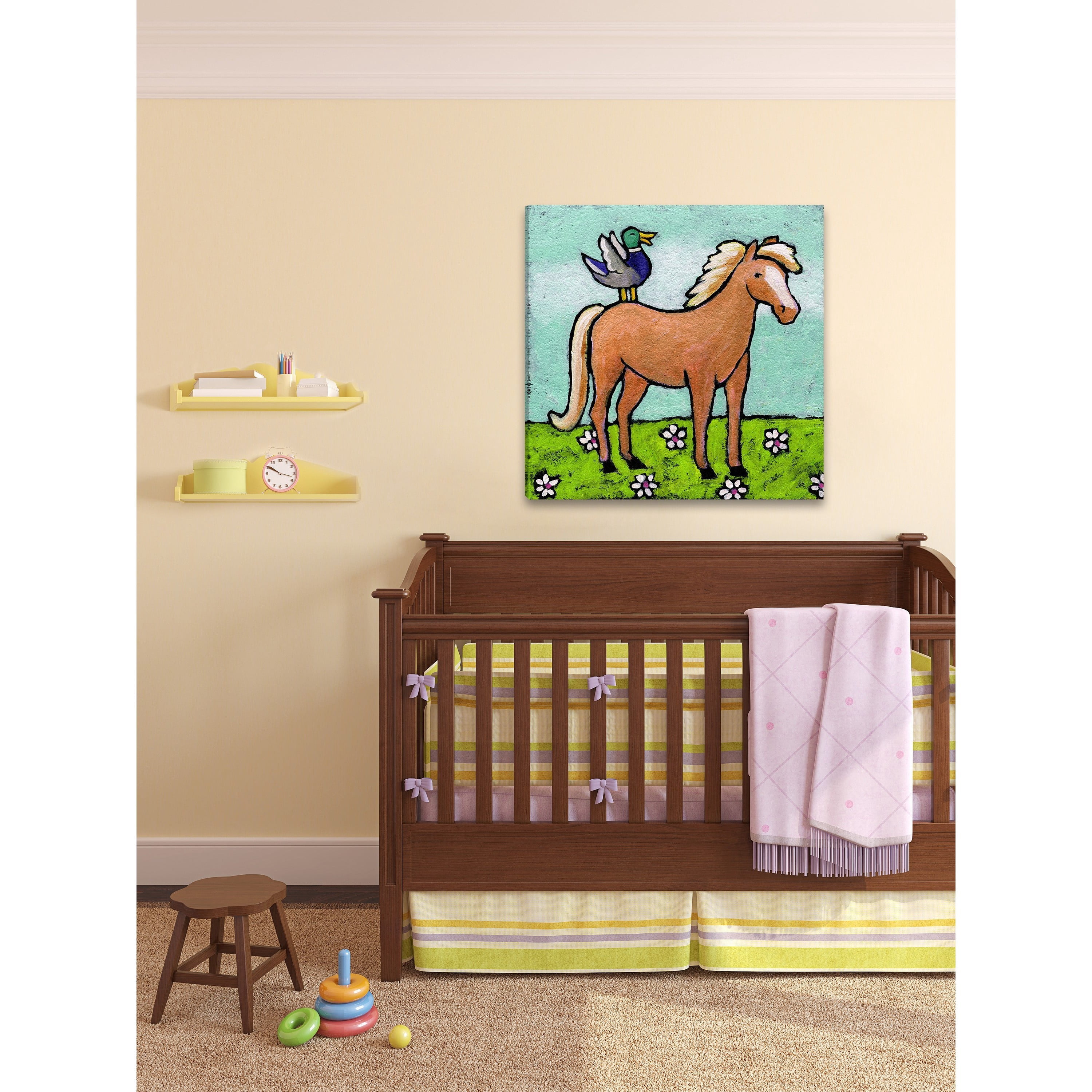 Marmont Hill "Horse with Laughing Duck" by Janet Nelson Painting Print on Wrapped Canvas