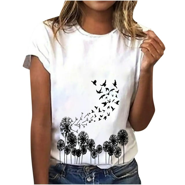 T-shirts d'Été Décontractés pour Femmes, Col Rond, Manches Courtes, T-Shirt Graphique Tendance, Basique, Confortable, Coupe Ample, Chemisiers pour Femmes, Chandail