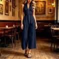thumbnail image 5 of Women’s Sleeveless V Neck Jumpsuit Front Zip up Closure Side Pockets Loose Fit Wide Leg Cropped Pants One Piece Outfit for Daily Wear Navy, 5 of 6