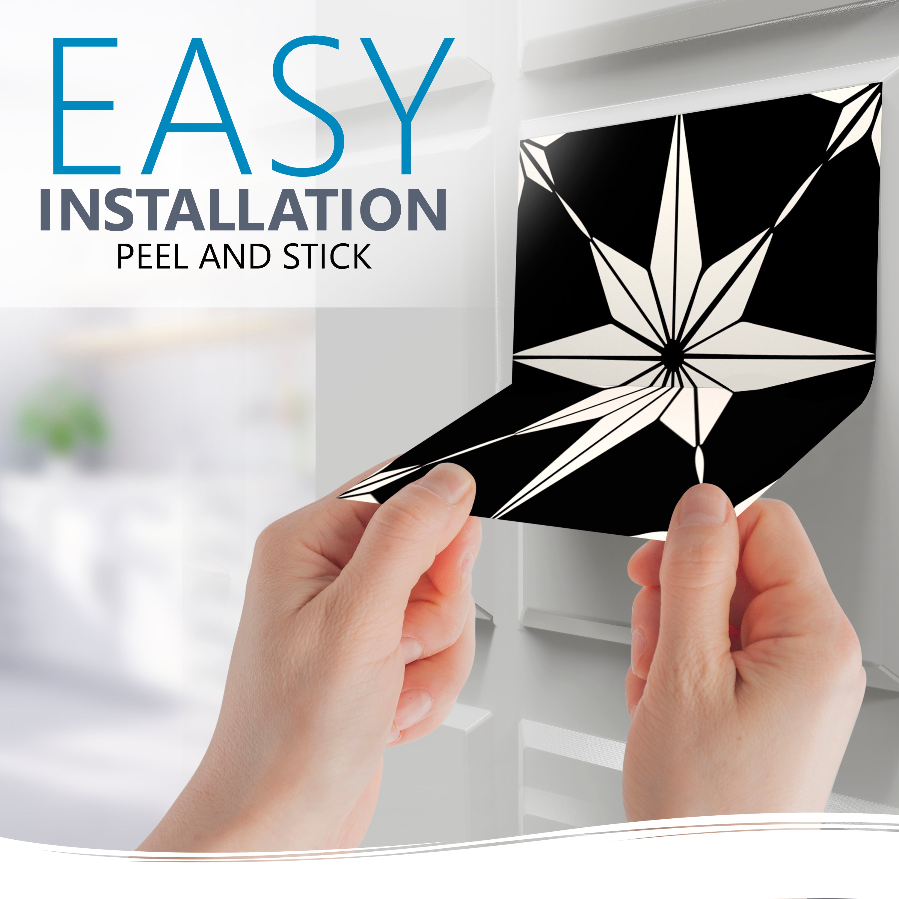 Mi Alma Peel and Stick Star Shaped B66 Backsplash Vinyl Tile Stickers, Black, 8" x 8" (24-Pack)