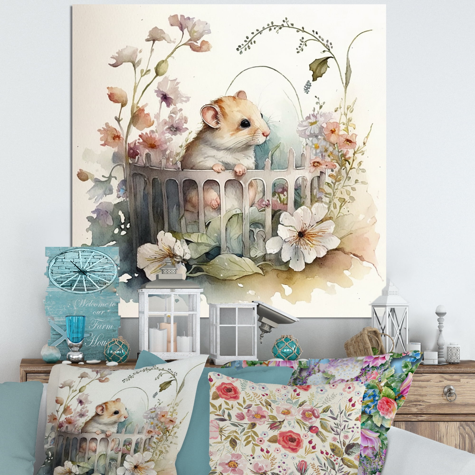 Designart Mouse In Crib With Flowers Canvas Wall Art