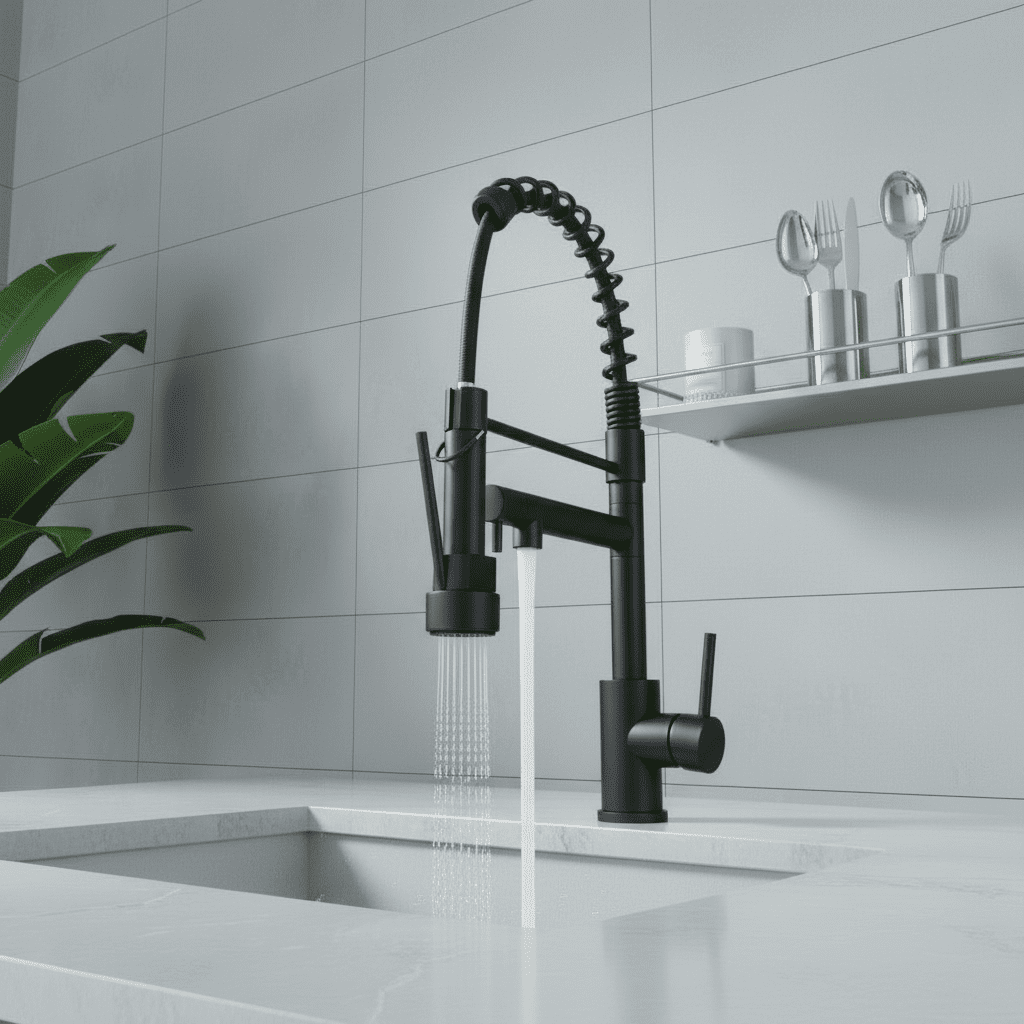 Kitchen Faucet with Pull Down Sprayer,Touch On Single Handle 2-Function Stainless Steel Spring Neck,Single Hole Installation for Residential,Bar,Matte Black