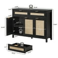 thumbnail image 4 of SICOTAS 43.5"W Farmhouse Sideboard with 3 Rattan Doors & 2 Large Drawers – Boho Storage Cabinet with Adjustable Shelves & Anti-Tip Kit for Living Room, Entryway, Kitchen,Black, 4 of 8