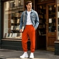 thumbnail image 4 of Mens Sweatpants Stylish Elastic Waist Drawstring Cuffed Jogging Pants Loose Lounge Casual Sweat Pants for Outdoor Sports with Pockets Saffron S, 4 of 7