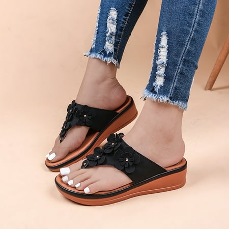 

PEASKJP House Slippers Women Sandals Fashion Solid Summer Comfort Wedge Open Toe Sandals Flatform Wedge Casual Sandal Black 8.5