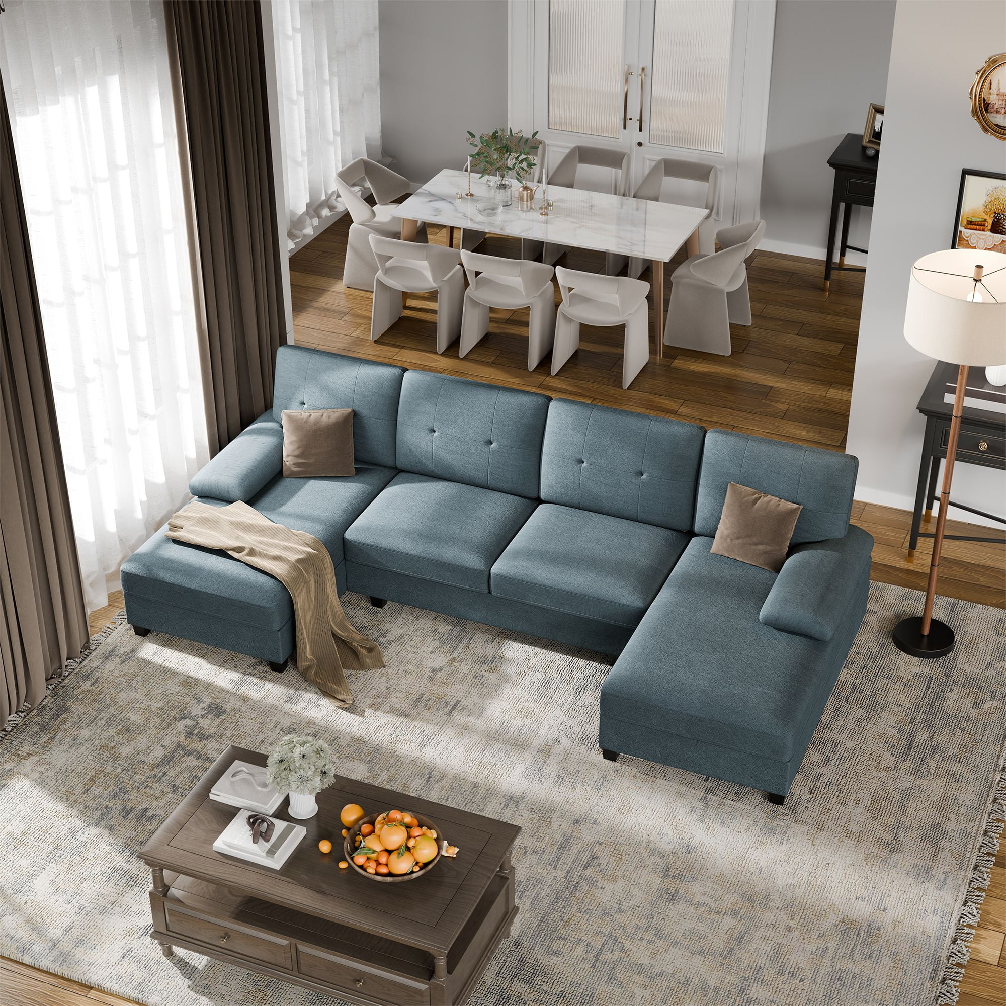Walsunny Modern U-Shape Sectional Sofa, Chenille Fabric Modular Couch, 4 Seat Oversized Sofa with Chaise for Living Room