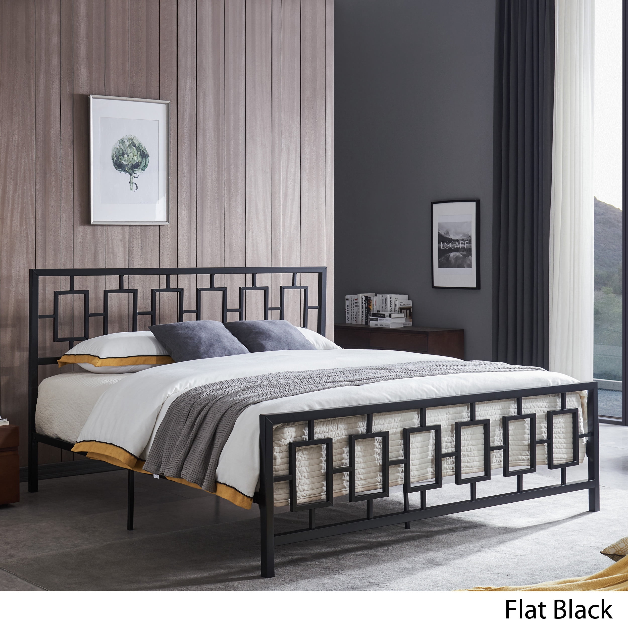 Noble House Krystin Modern King-Size Iron Bed Frame, Flat Black