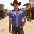 thumbnail image 2 of Mens Shirts Short Sleeve Retro Western Cowboy Graphic Button Down Lapel Casual Shirt Purple S, 2 of 5
