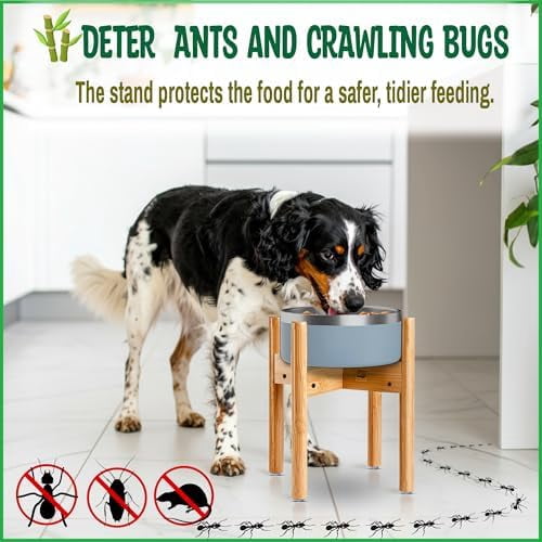 Dog Bowl Stand - Mid-Large Dogs Suitable - Elevate, Raise Bowl to 12-inch High - Adjustable, Fits Any Pet Food/Water Feeders, and Fountains - Durable Bamboo