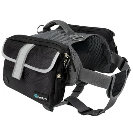 PetAmi Dog Backpack Saddle Bag for Medium Large Dogs  Dog Saddlebag for Dogs to Wear  Harness Saddlebag for Hiking with Reflective Safety Side Pockets  Vest Dog Pack for Camping Travel (Black  Medium)