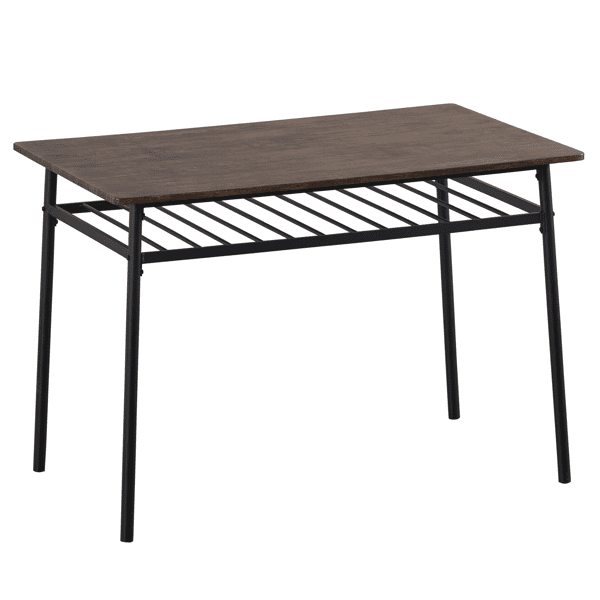 6-Piece Modern Dining Set for Home, Kitchen, Dining Room with Storage Racks, Rectangular Table, Bench, 4 Chairs, Steel Frame - Deep Elm Color