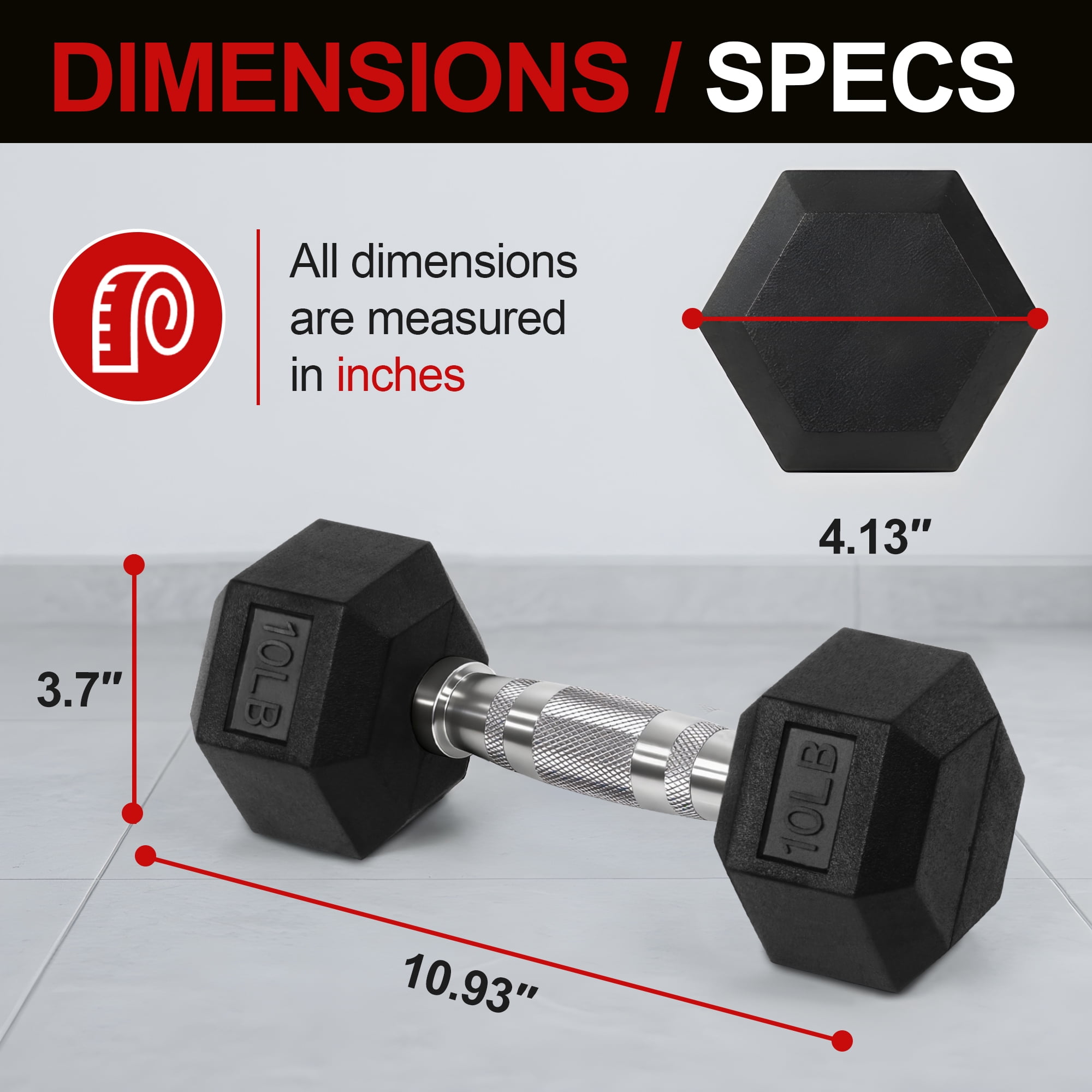 Sprint Demon 10 LB Rubber Hex Dumbbells, Set of 2, Non-Slip Grip for Home Gym Strength Training