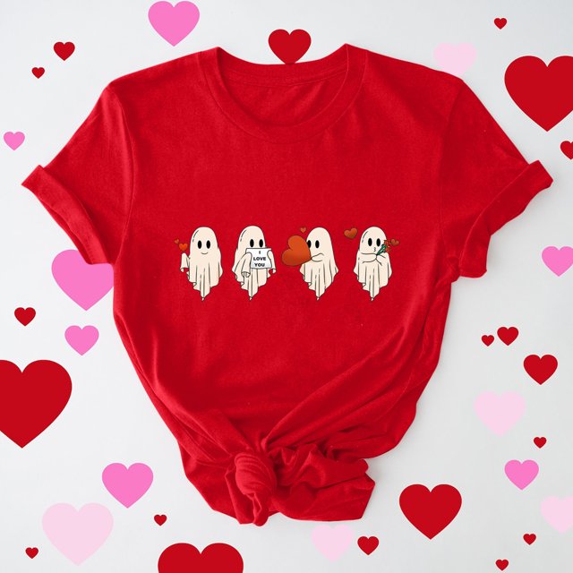Cadeau de Saint-Valentin pour Femmes, T-shirt Décontracté à Manches Courtes et Col Rond avec Imprimé Arbre de Noël