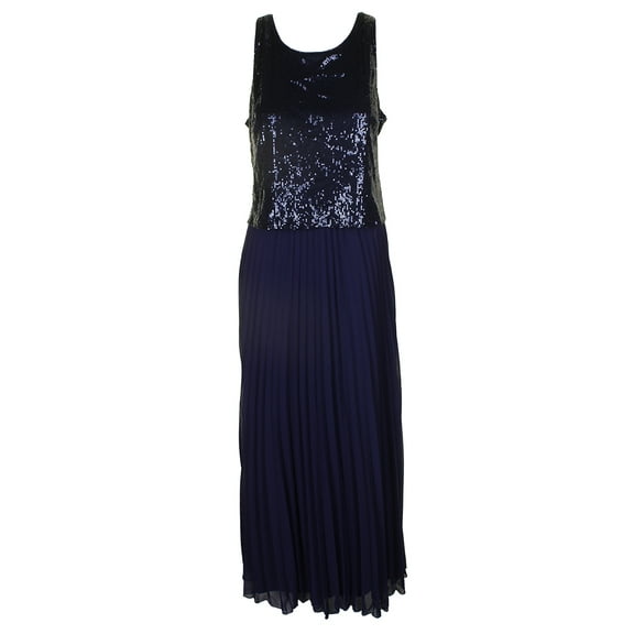 Msk Womens Midnight Blue Sleeveless Sequined Front Popover Chiffon Gown 8