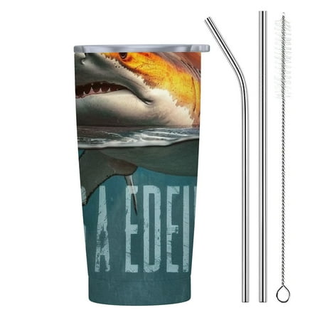 

Facannap Shark Theme 20oz Stainless Steel Reusable Thermal Cup with Straw for Home Outdoor Use 20oz