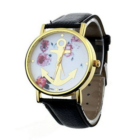 Geneva - Gold Anchor Watch With Anchor Flowers Design Goldtone Nautical ...