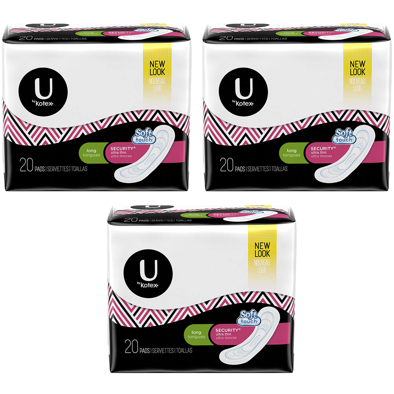 (3 Pack) Kotex Ultra Thin Long Pads, 20 ct