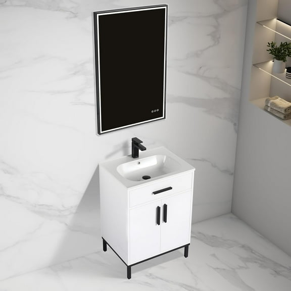 Blossom Lisbon 24" Glossy White Freestanding Vanity w/ SMC Sink & Soft-Close Doors – Space-Saving Design