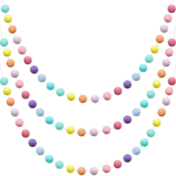 LAMIRO Rainbow Wool Felt Ball Handmade Pom Pom Decoration Garland,6.5' Long,24 Balls