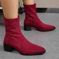 thumbnail image 6 of Women Pointed Toe Block Mid Heel Ankle Boots Faux Suede Fashion Winter Short Boots Solid Color Versatile Indoor Outdoor Daily Casual Boots US Size 4.5 To 8.5 Wine, 6 of 9
