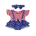 thumbnail image 1 of Baby Two Piece Set Infant Fly Sleeve  Neck Stripe Star Pattern Romper Elastic Matching Headbands Red Blue 9-12 Months, 1 of 8