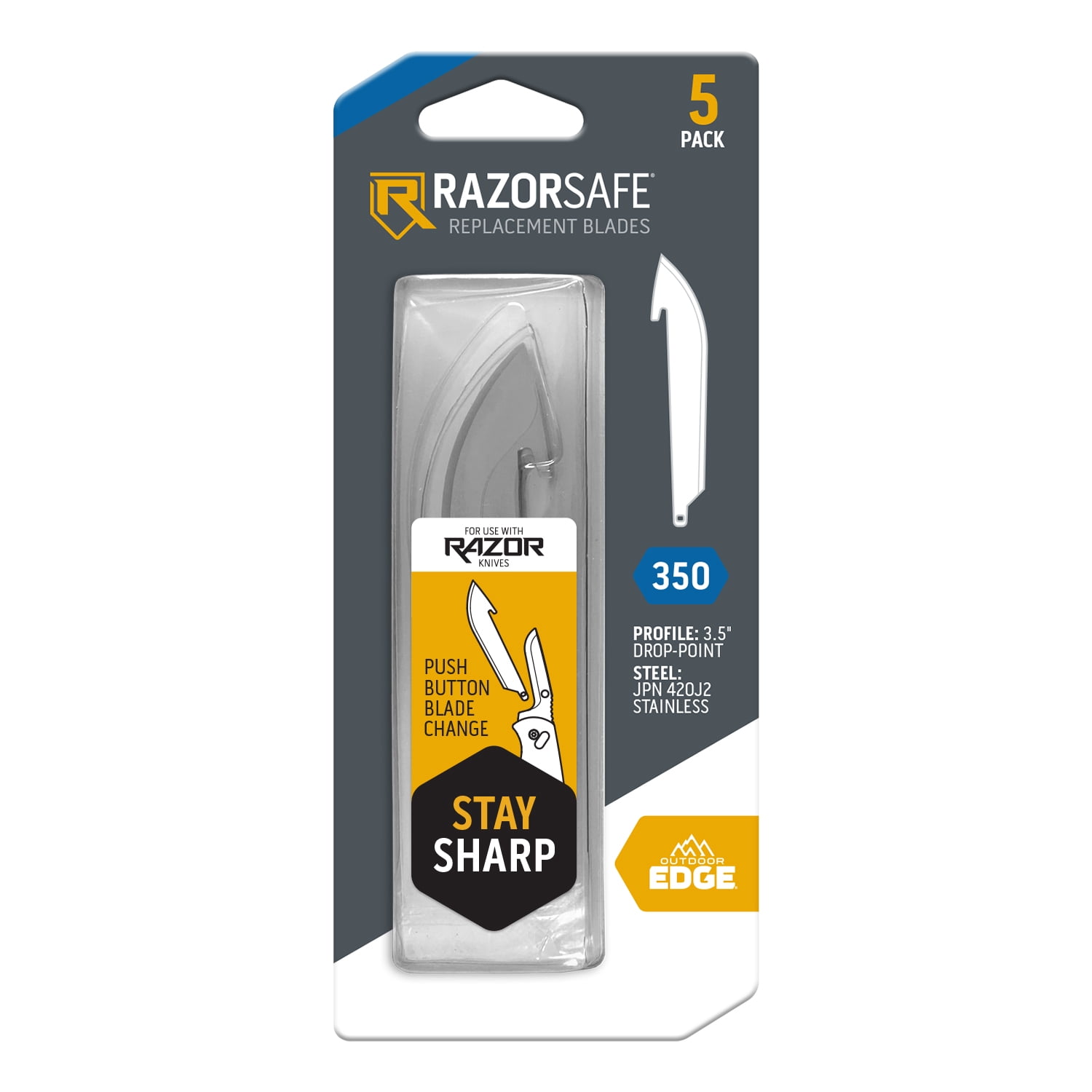Outdoor Edge 3.5" RazorSafe Drop-Point Blade 5 pack