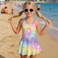 thumbnail image 3 of Uorisanigo Girls Swimsuit One Piece Colorful Giltter Butterfly Size 3-4 Modest Skirted Bathing Suit Back Strap Summer Swim Dress Pool Party, 3 of 6