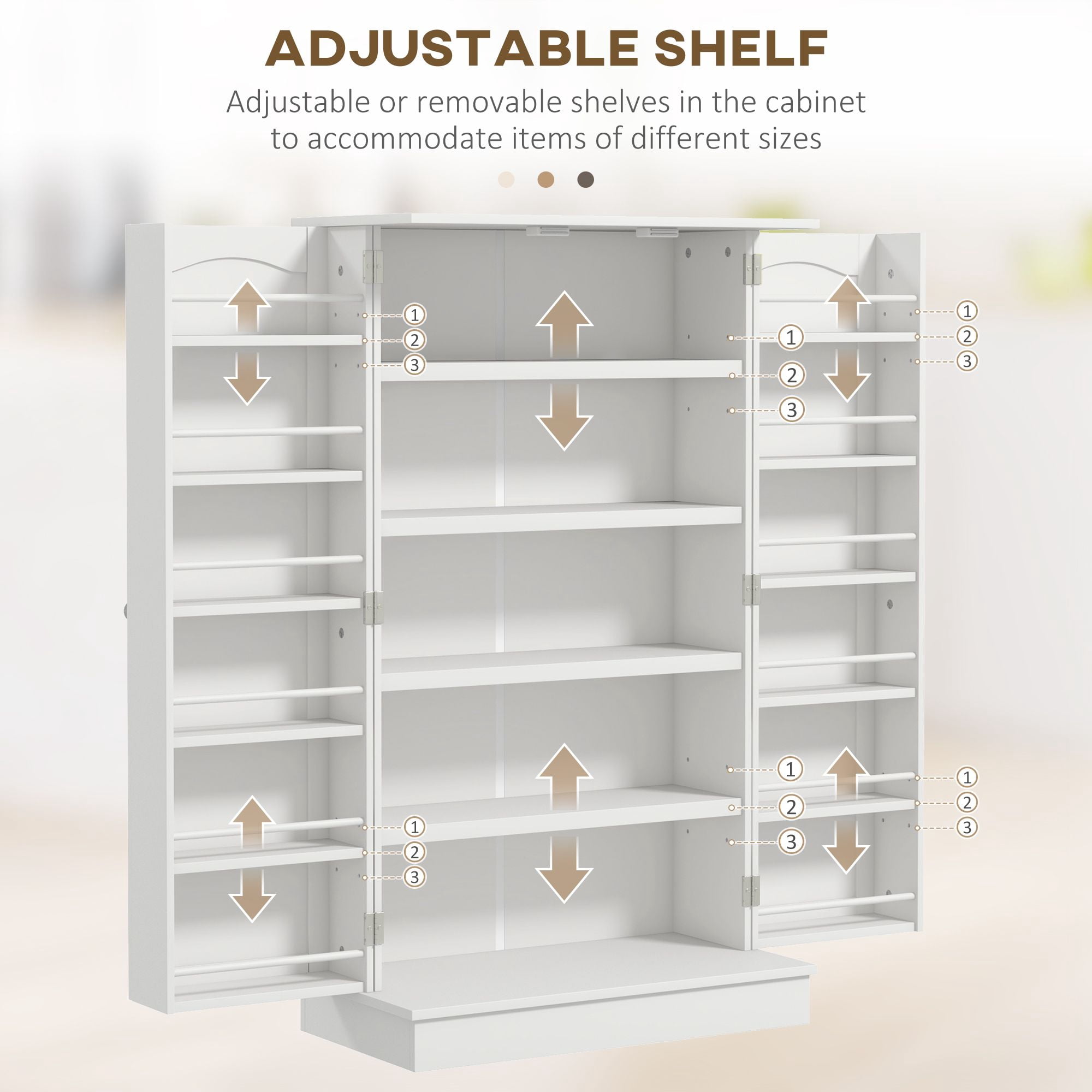 Kitchen Pantry Storage Cabinet with Adjustable Shelves & 12 Spice Racks, Freestanding Food Pantry Cupboard Anti-Tip Design MDF Organizer for Kitchen Dining Entryway White
