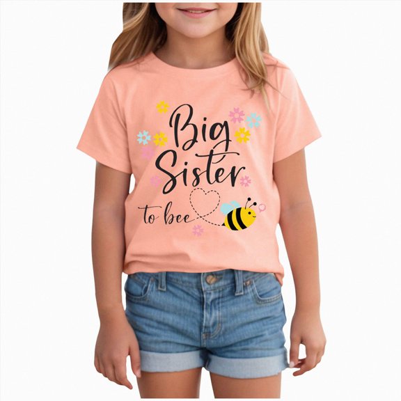BOBOGOJP Big Sister Shirt Baby Girls Cotton T-Shirt Short Sleeve Tops Toddler Baby Announcement Tees Outfits Orange for Size 11-12 Years